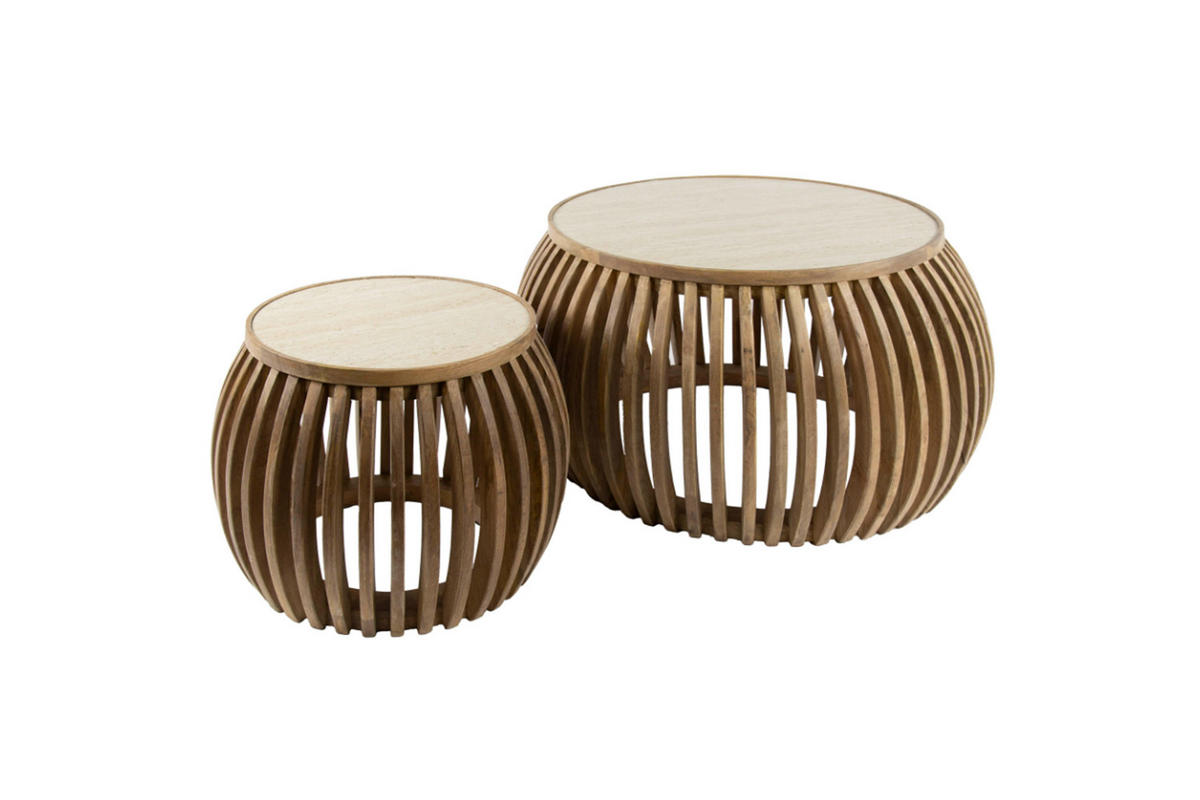 COUCHTISCH-SET ATUEL Weiß Keramik - Braun/Weiß, Mangoholz/Keramik (75/75/40cm) - KAWOLA