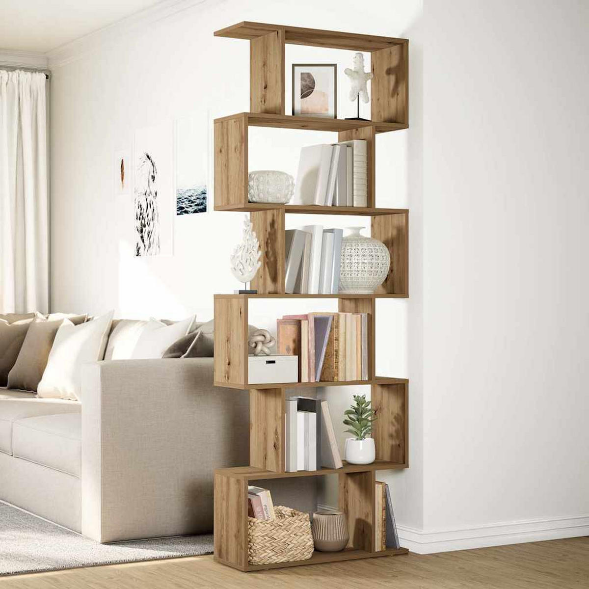 BÜCHERREGAL mit 6 Ebenen 70/24/193 cm aus Holzwerkstoff Etagen Artisan-Eiche Dekor - Eiche Artisan, Holz (70/193/24cm) - vidaXL