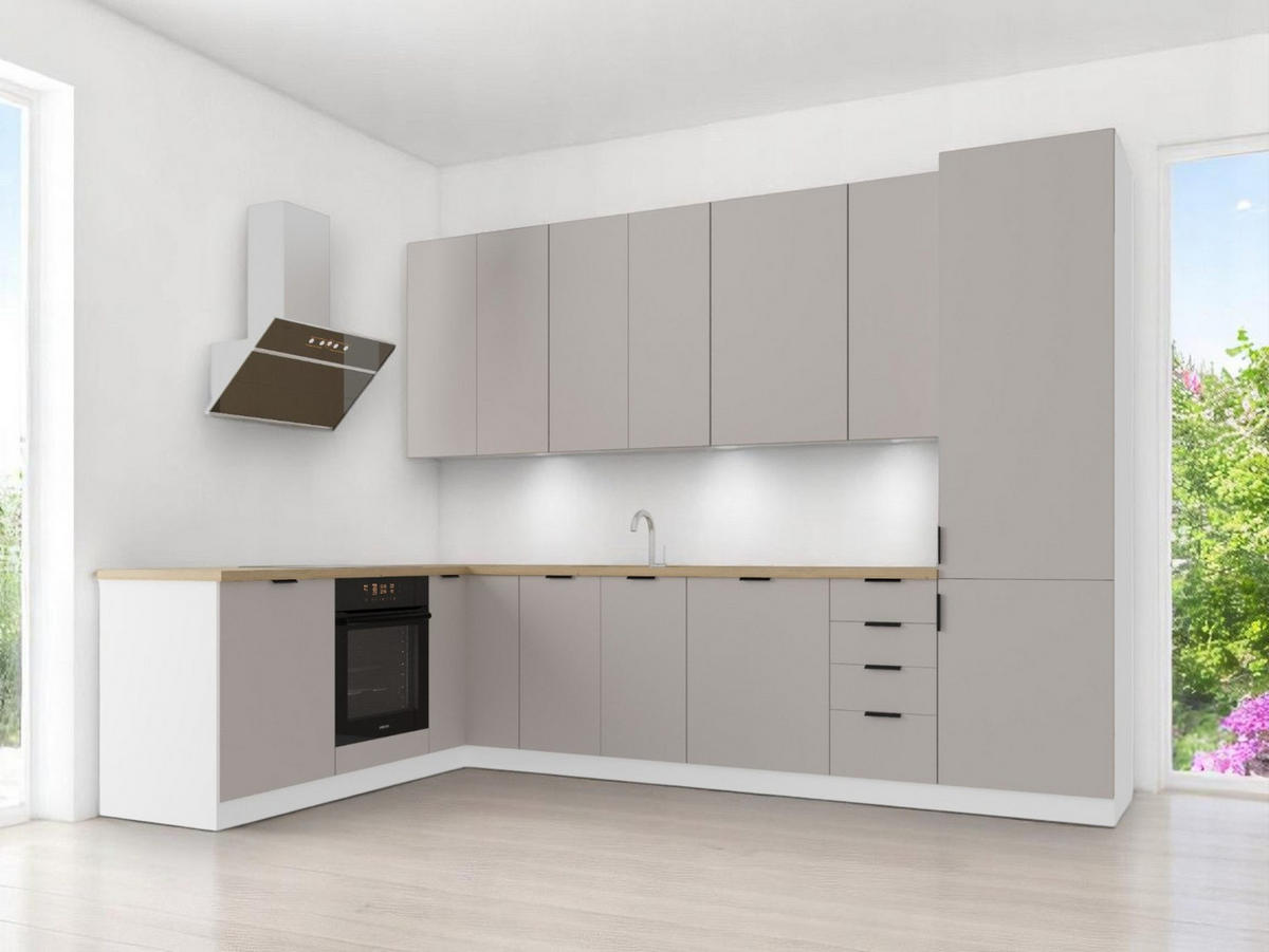 ECKKÜCHE 330 x 210 cm – Sorento K51-G330 – in Beige / Matt - Beige/Schwarz, Holz/Metall (330/247/58cm) - ROYAL24_MARKT