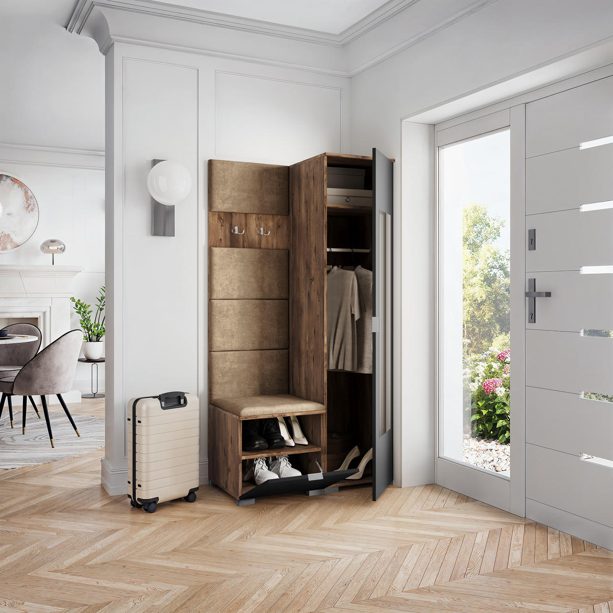 GARDEROBENSCHRANK VIRA 95/181/51 cm Modern Garderobe-Set Eiche Lefkas - Eichefarben/Beige, Holzwerkstoff (95/181/51cm) - MASSENO
