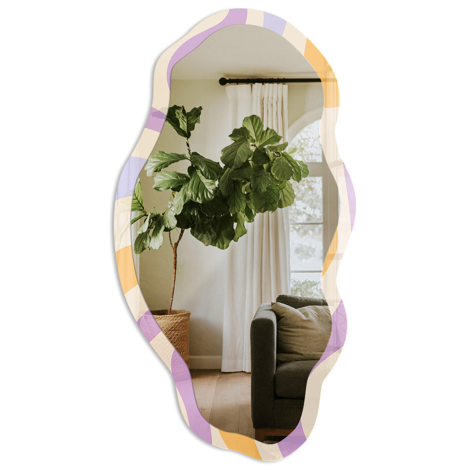 SPIEGEL 90x45 cm asymmetrisch mit Druck - Wellenmuster - Transparent, Glas (45/90/0.4cm) - TULUP