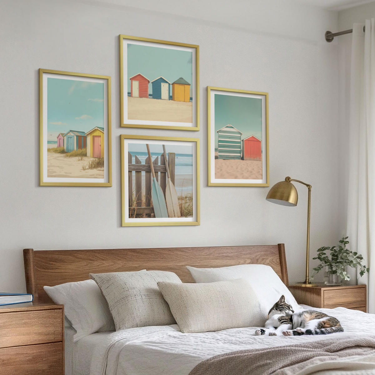 BILDER SET 4er Set - 50x50 cm & 40x60 cm Goldrahmen - Bunte Strandhäuser - Goldfarben, Kunststoff (50/50cm) - TULUP