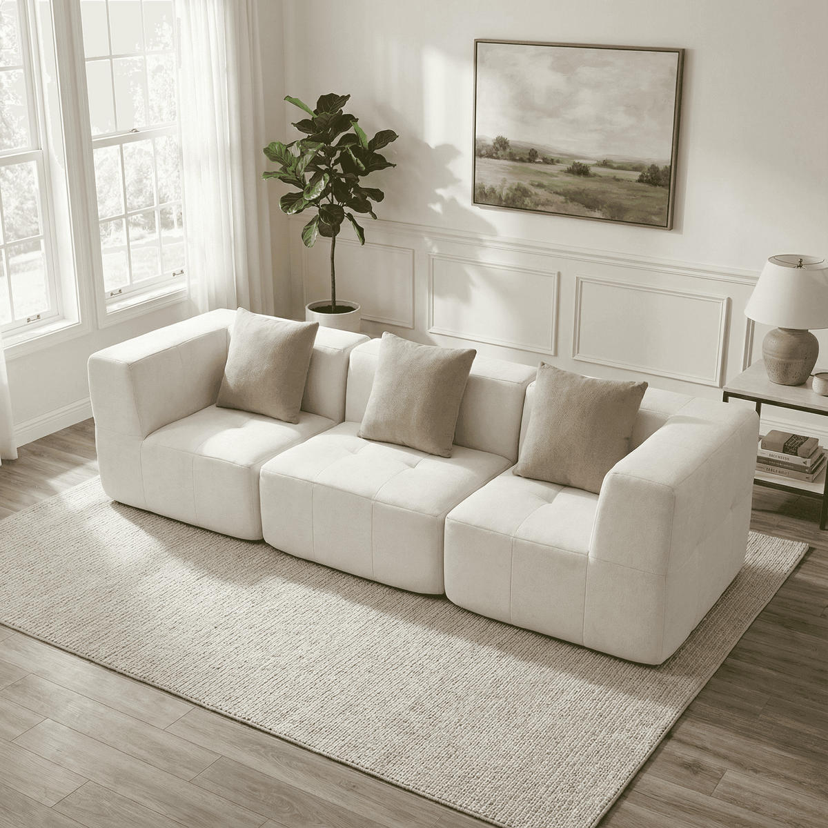 WOHNZIMMERSOFA Eden Simple 3-Sitzer - Weiß Sand - Beige, Textil (92/71/92cm) - COCO Living