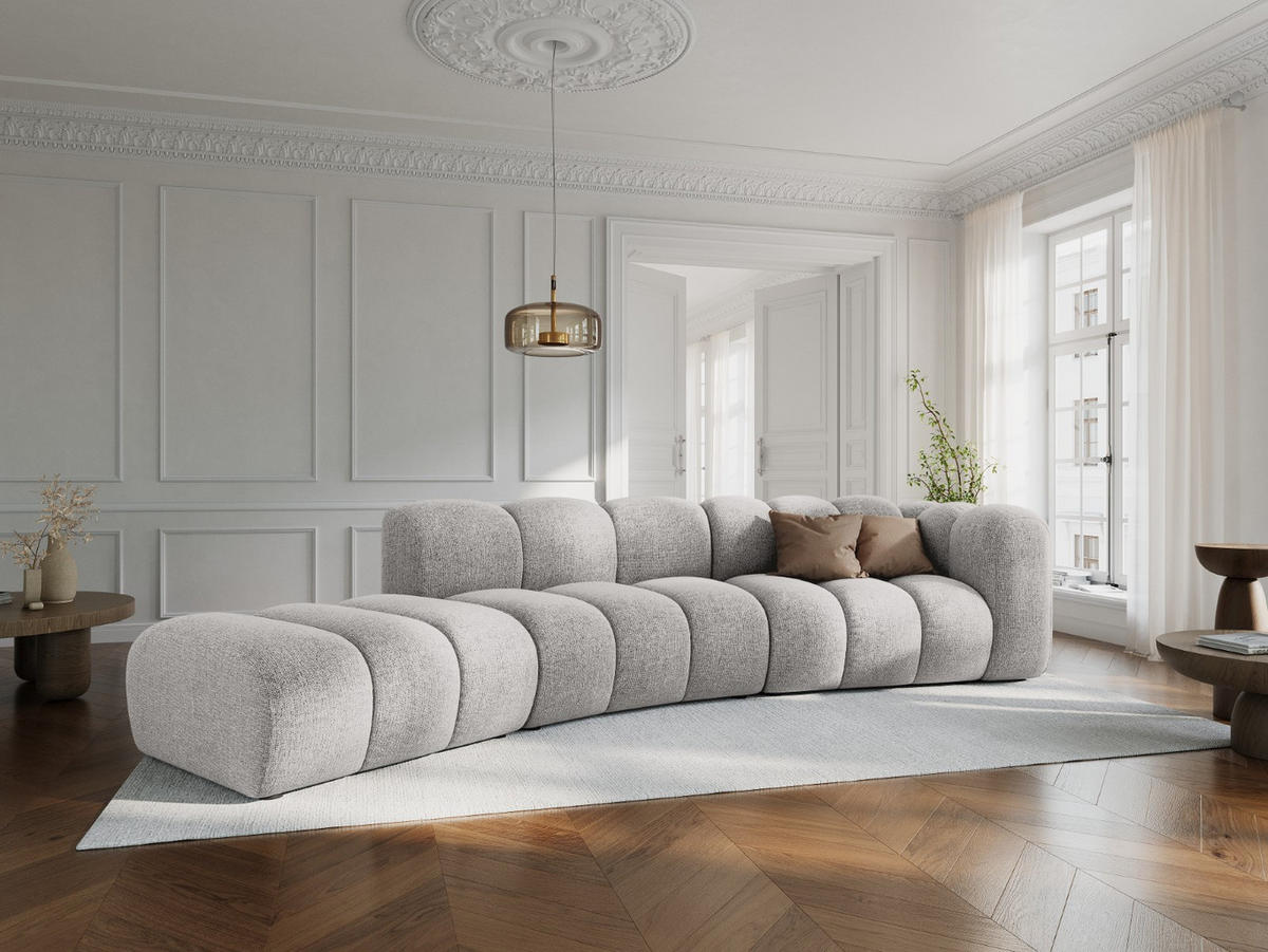 SOFA modular links Lupine aus Chenille-Stoff hellgrau 5 Sitzplätze - Hellgrau, Textil (166/70/335cm) - Micadoni