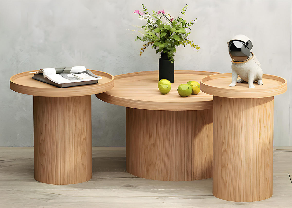 COUCHTISCH-SET - Echtholzfurnier, 3-teilig - Eichefarben, Holzwerkstoff (80/80/35cm) - home24