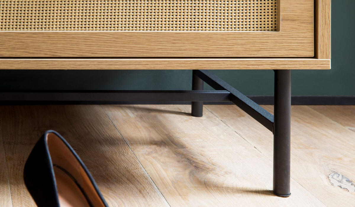 SCHUHBANK – 100x48x38 cm, Eiche-Dekor, Sitzfläche Stoff, mit Schubladen - Beige/Schwarz, Textil/Metall (100/48/38cm) - KADIMA DESIGN