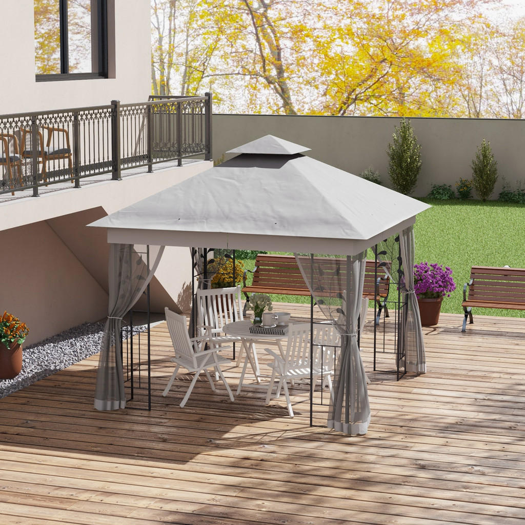 Thumbnail - Outsunny Pavillon, Hellgrau, Metall, 8-Sitzer, 300x280x300 cm, Sonnen- & Sichtschutz, Pavillons & Pergolas, Pavillons