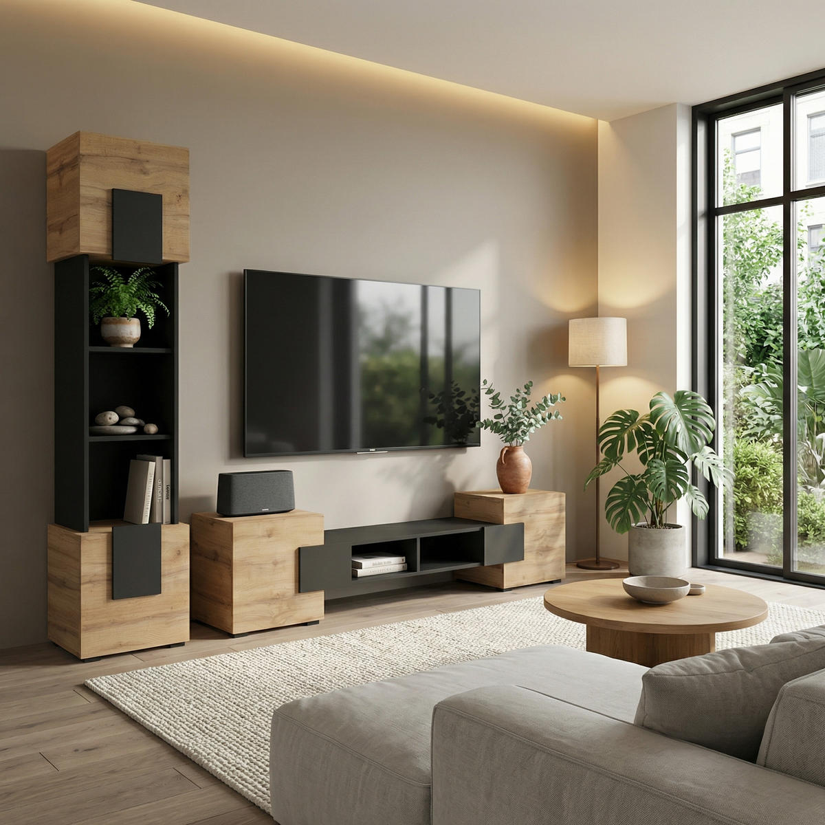 HIGHBOARD TORINO Hängend + Stehend, Mattes Finish, Schwarz + Eiche Wotan - Eiche Wotan/Schwarz, Holzwerkstoff/Kunststoff (39/172/35cm) - Komodee