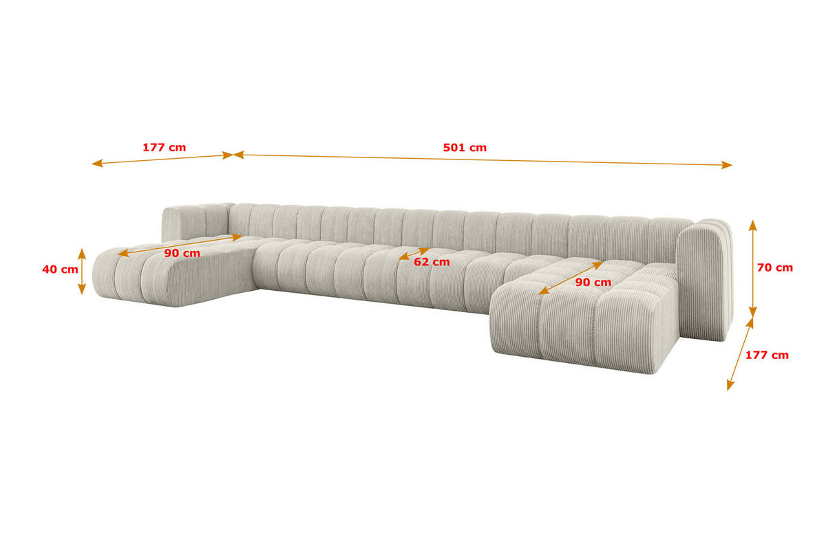 WOHNLANDSCHAFT modulares Sofa Joren-U3 - 501x177x70 cm Creme - Hellgrau/Creme, Holzwerkstoff/Textil (501/70/177cm) - ALTDECOR