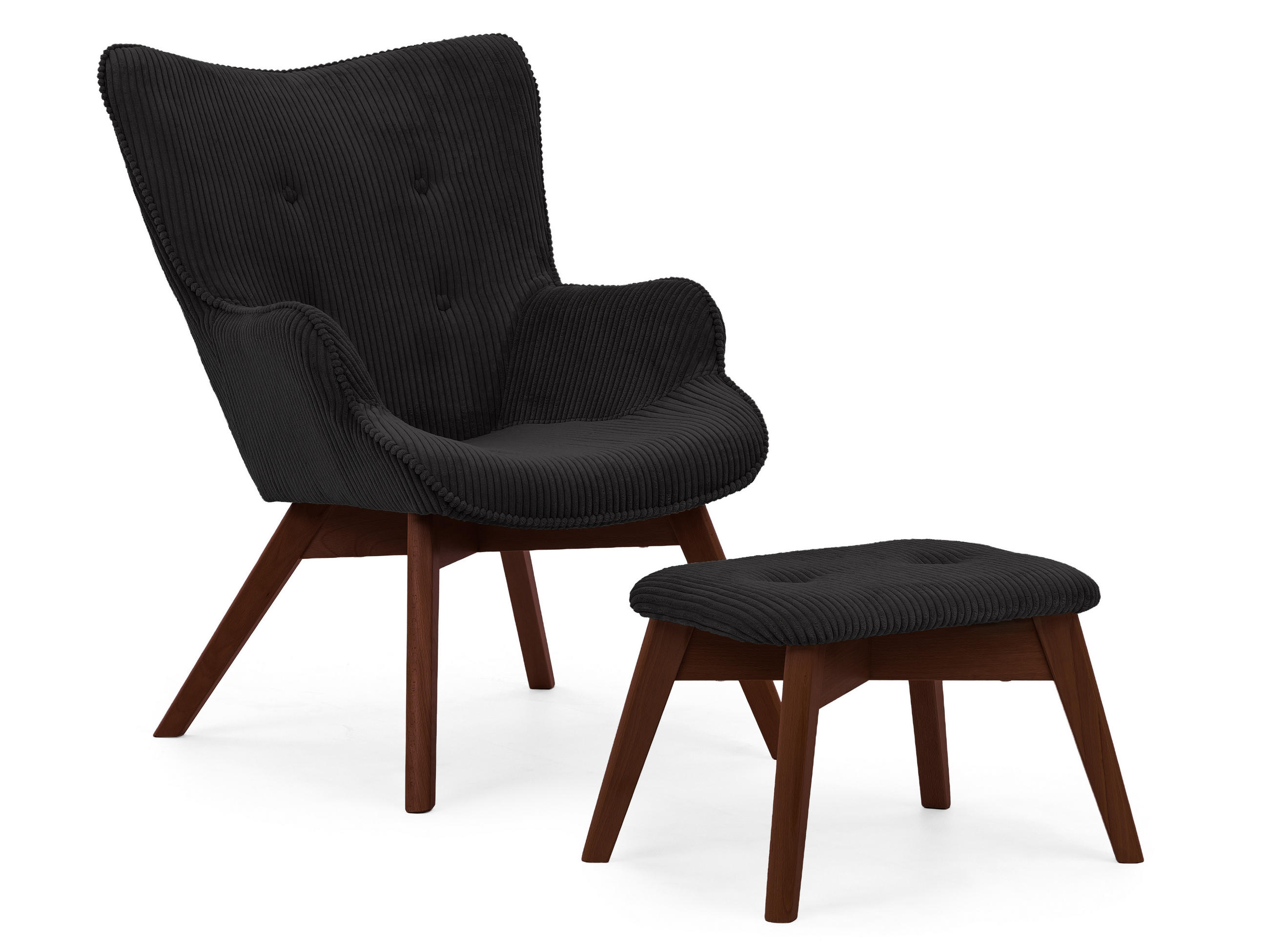 LOUNGESESSEL mit Fußhocker Lenari Schwarz Cordstoff mit Füßen in Braun - Schwarz/Braun, Holz/Textil (71/96/86cm) - S-Style Möbel