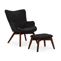 LOUNGESESSEL mit Fußhocker Lenari Schwarz Cordstoff mit Füßen in Braun - Schwarz/Braun, Holz/Textil (71/96/86cm) - S-Style Möbel