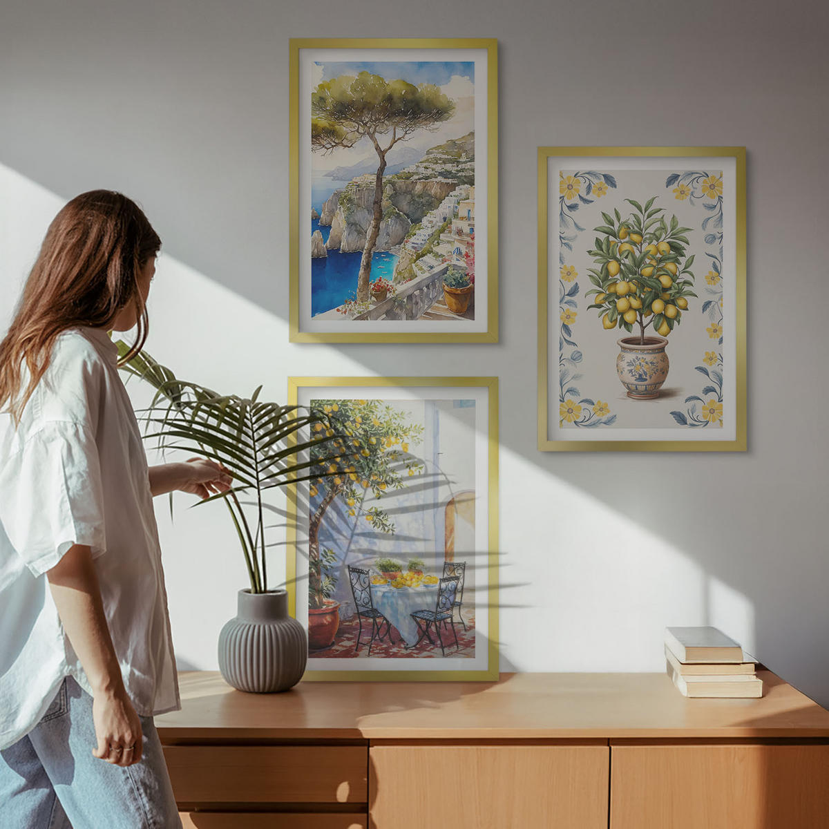 WANDBILDER 3er Set - 40x60 cm Goldrahmen - Gemälde von Zitronenbäumen - Goldfarben, Kunststoff (40/60cm) - ArtPrintCave