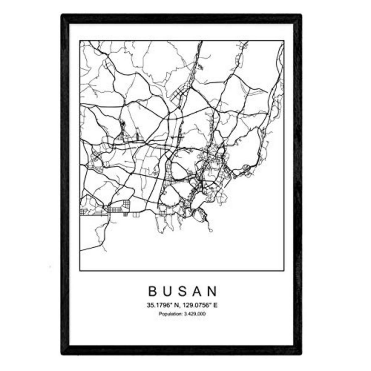 POSTER Busan Stadtkarte – Nordisch A3 Rahmenlos - Klar, Papier (29.7/5/42cm) - Nacnic