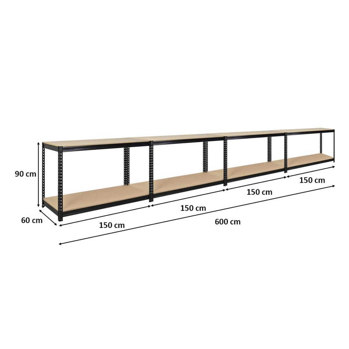 WERKBANK Strong Beast 3er-Set mit 3x 90x150x60 cm Fachlast 500 kg Schwarz - Schwarz, Metall (450/90/60cm) - PROREGAL