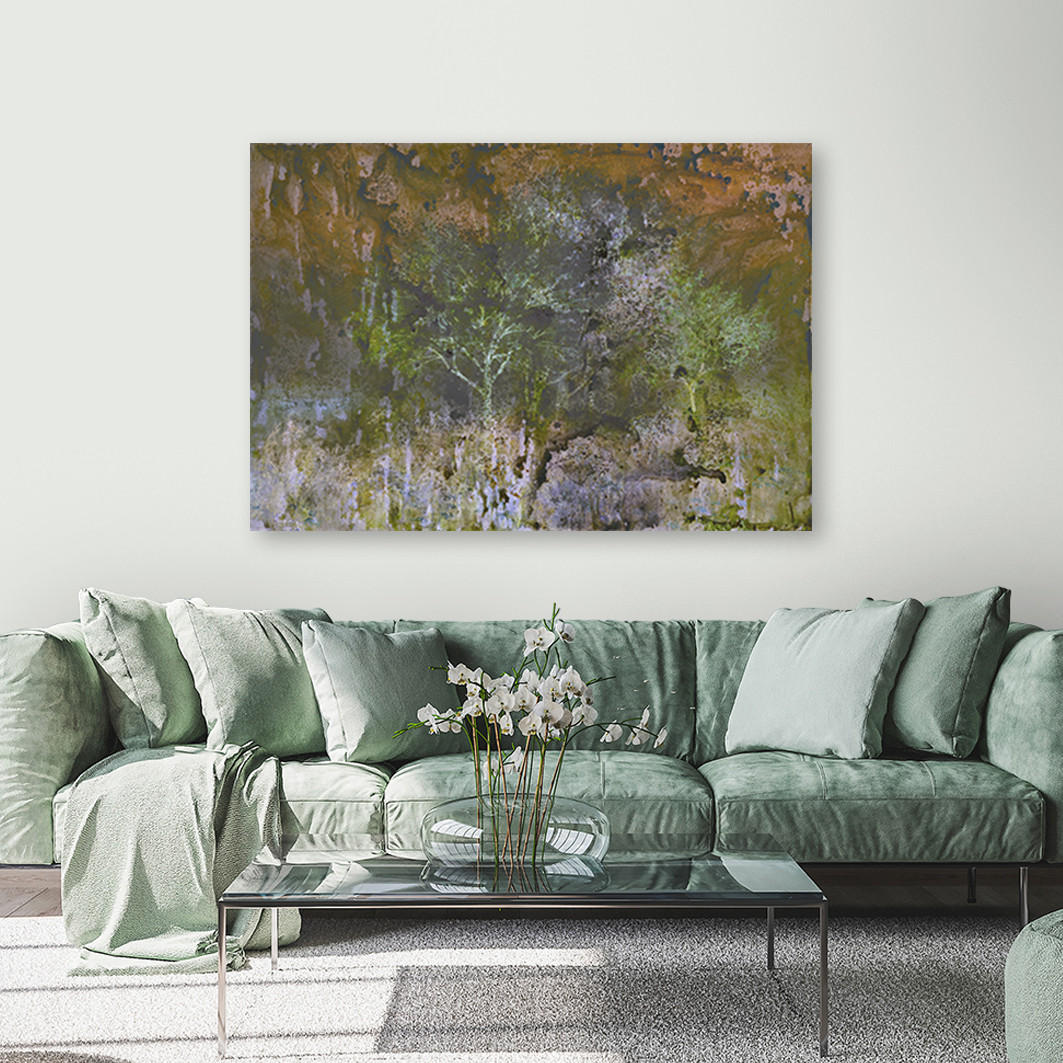 WANDBILD ein blühender baum in der rostwiese - Braun, Textil (60/40cm) - Feeby