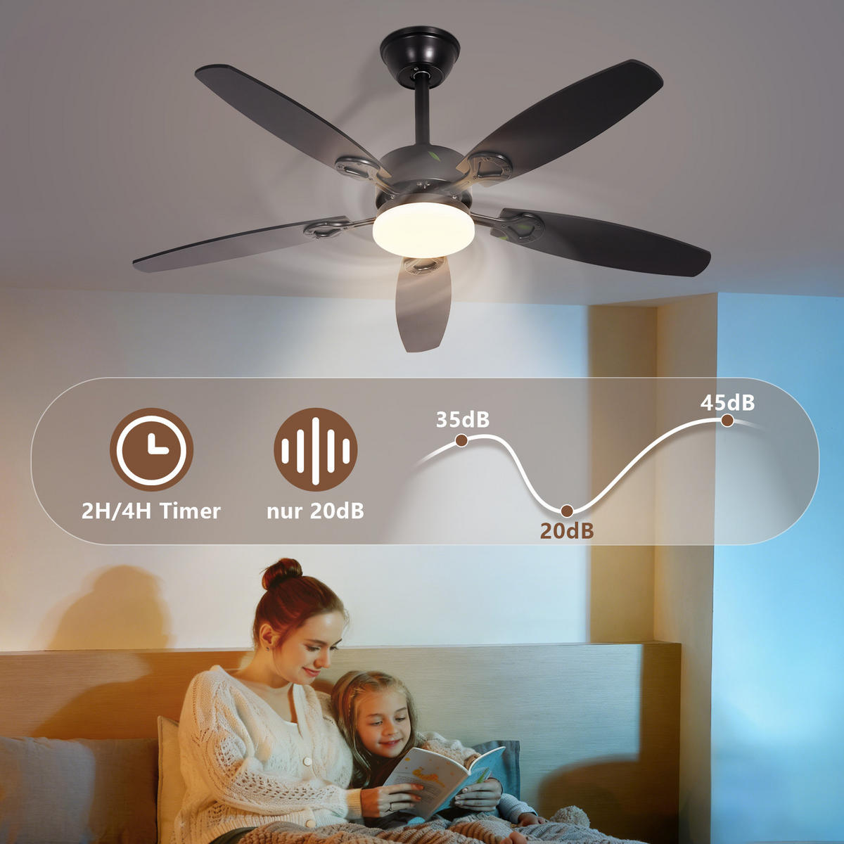 LED DECKENVENTILATOR Ularen 112/15/40 cm - Schwarz, Metall (112/15/40cm) - ZMH