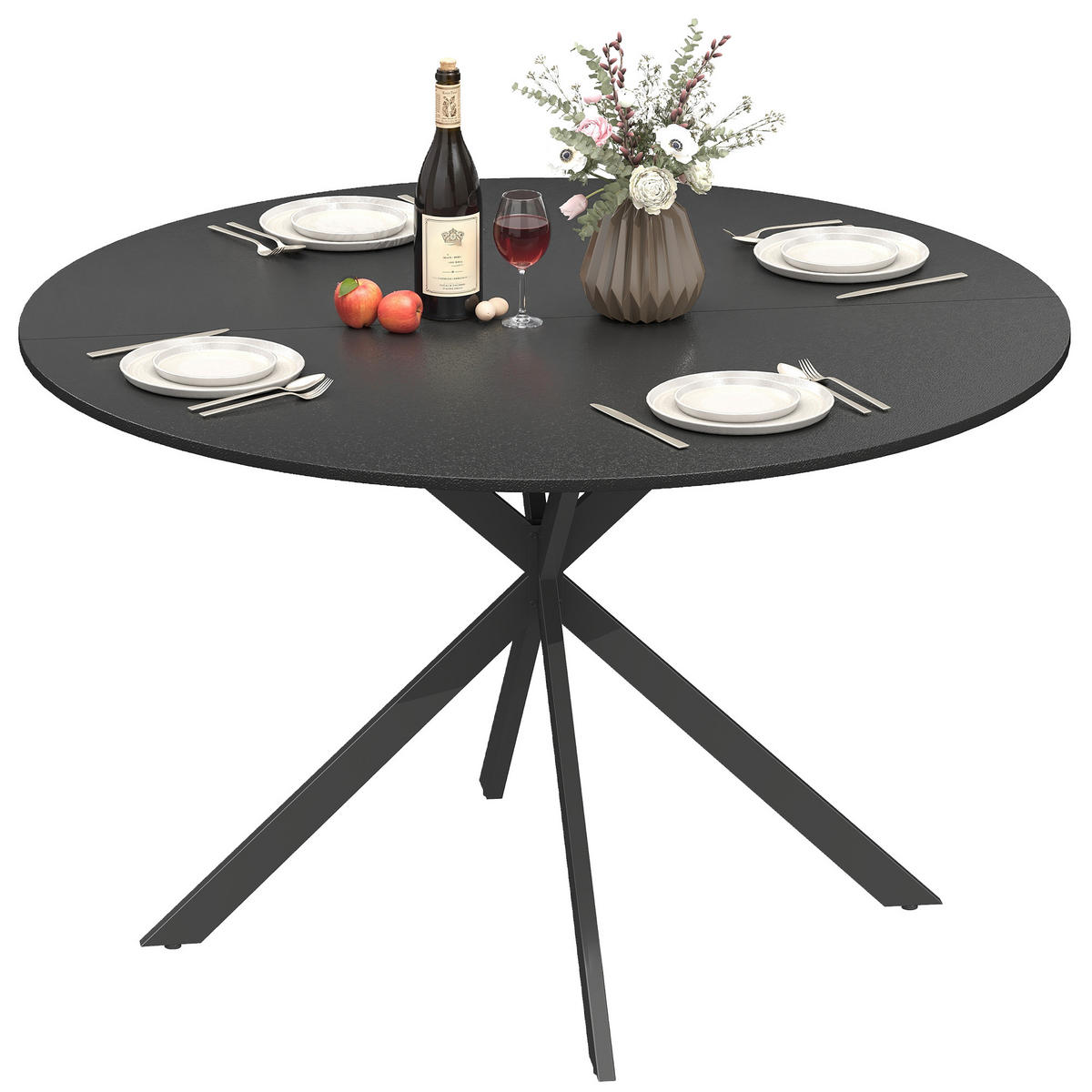 ESSTISCH DE-08435 Industriestil mit X-Stahlbeinen, Ø120 cm Schwarz - Schwarz, Holzwerkstoff (120/120/75cm) - ComfortXL