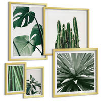 BILDER SET 5er Set - 50x50 cm & 20x30 cm & 40x60 cm Goldrahmen - Bambusblätter - Goldfarben, Kunststoff (40/60cm) - TULUP