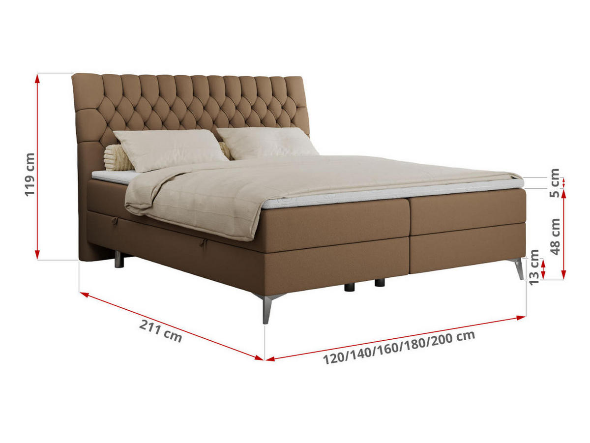 BOXBETT MILEN 180/200 Braun Kunstleder - H4 - Braun, Holz/Textil (180/200cm) - MKS