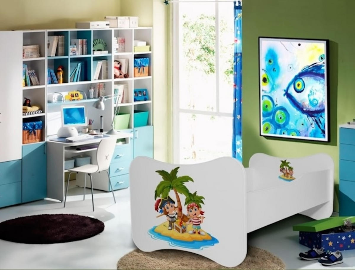 KINDERBETT Gonzalo weiß / grün 88 / 164 / 63cm - Weiß/Grün, Holz/Holzwerkstoff (80/160cm) - Feldmann-Wohnen