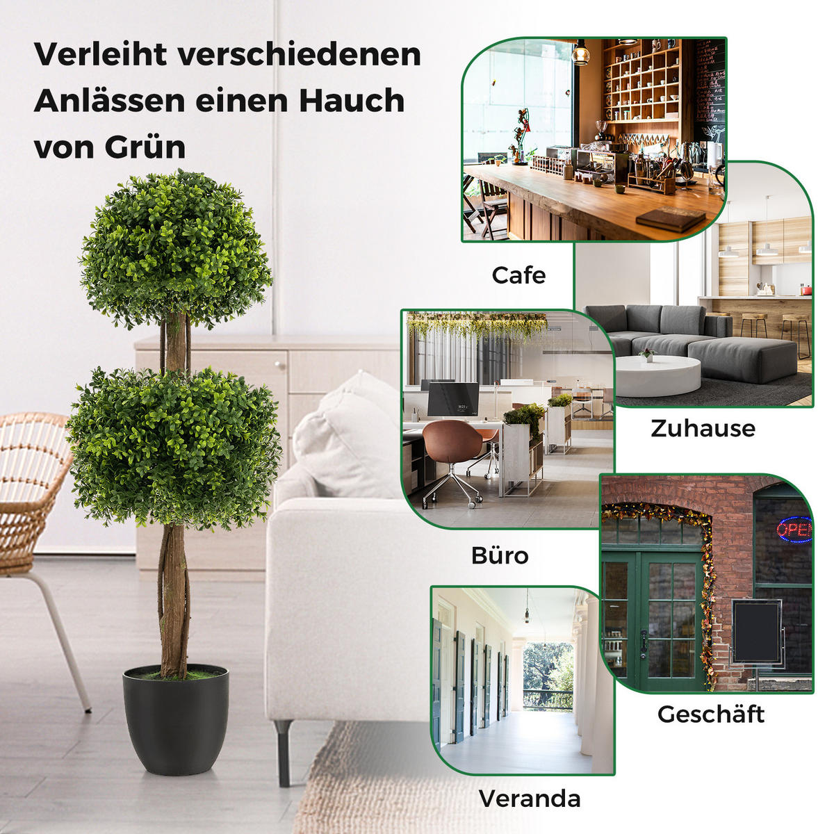 KUNSTPFLANZE Grün - Grün, Kunststoff (100cm) - COSTWAY