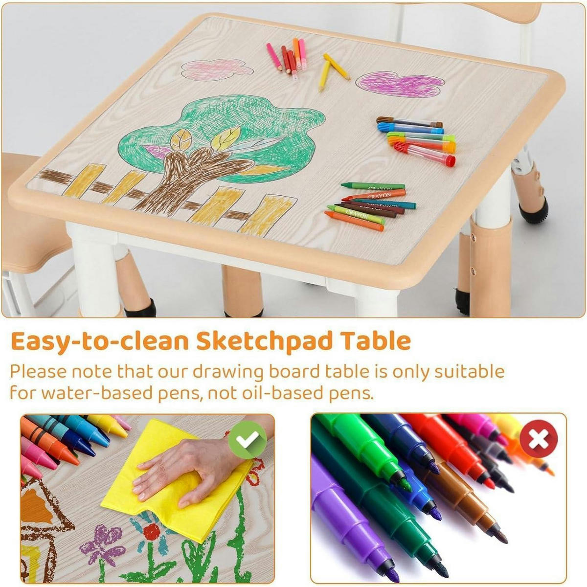 KINDERTISCH mit 2 Stühlen Set höhenverstellbar Gelb - Multicolor, Kunststoff (60/60/60cm)