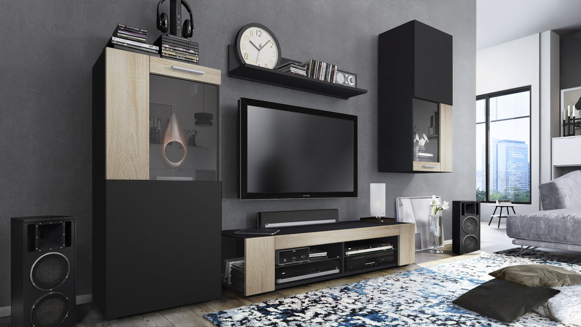 Vladon Wohnwand Eiche San Remo 300x190x39 cm