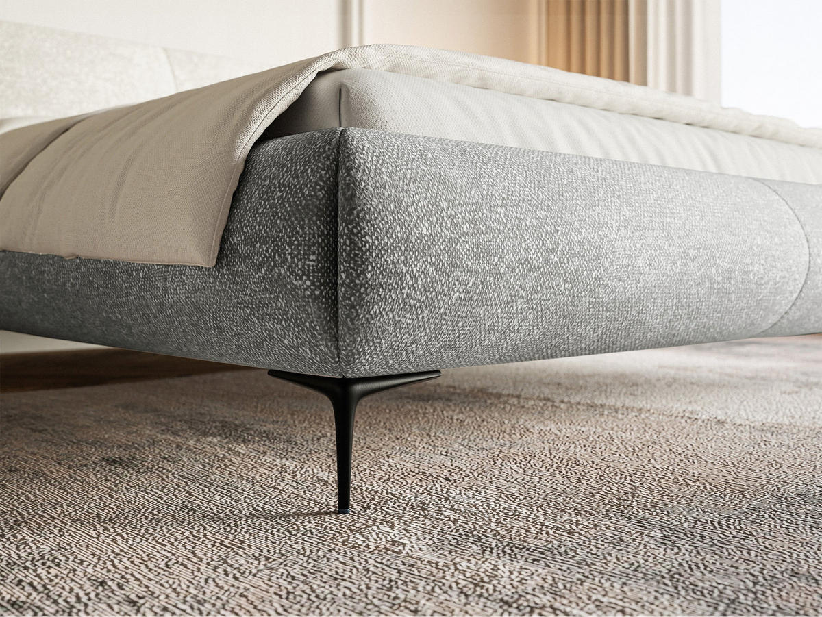 POLSTERBETT Ovalle Grau mit schwarzen Metallbeinen 180 cm - Schwarz/Grau, Textil/Metall (180/200cm) - Selsey