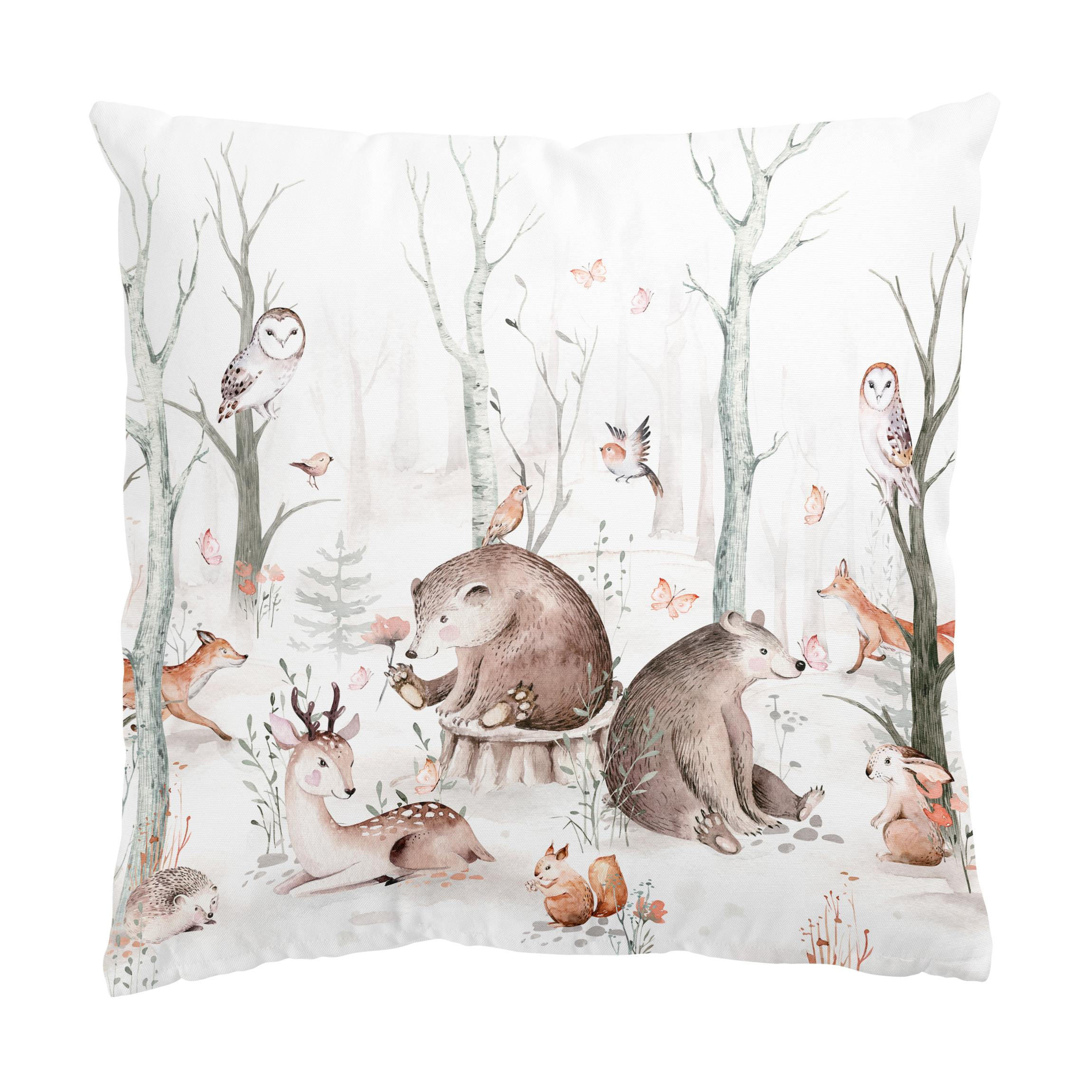 DEKOKISSEN Aquarell Waldtierfreunde 50/50 cm - Braun, Textil (50/50/10cm) - Bilderwelten