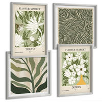 BILDER SET 4er Set - 50x50 cm & 40x60 cm Silberner Rahmen - Pflanzenmuster, Boho-Dekorationen - Silberfarben, Kunststoff (50/50cm) - TULUP