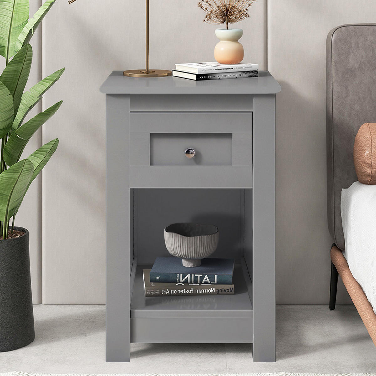 NACHTTISCH 28/30/45 cm Schublade Fach MDF Grau - Grau, Holzwerkstoff (28/45/30cm) - Livingandhome