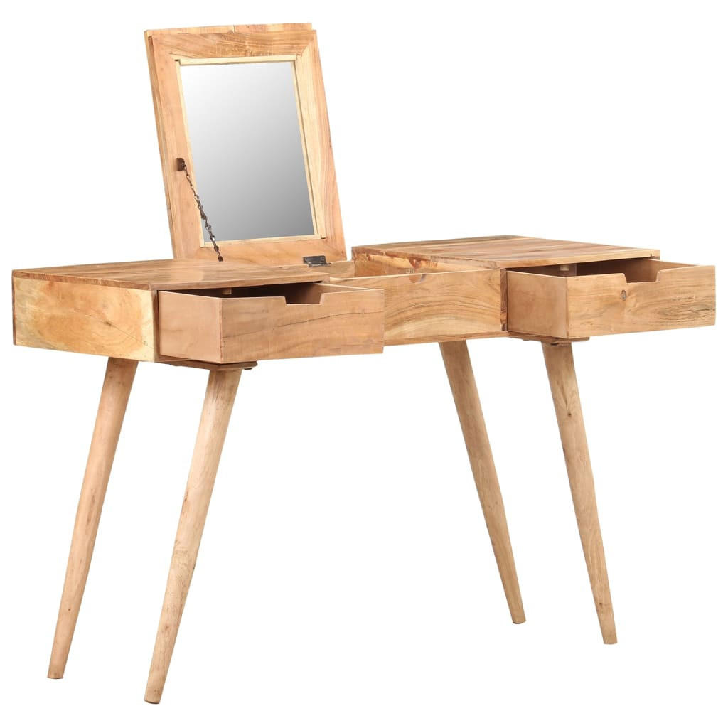SCHMINKTISCH mit klappbarem Spiegel und 3 Schubladen, 112/45/76 cm, aus Massives Akazie - Schwarz/Braun, Holz (45/45/112cm) - vidaXL