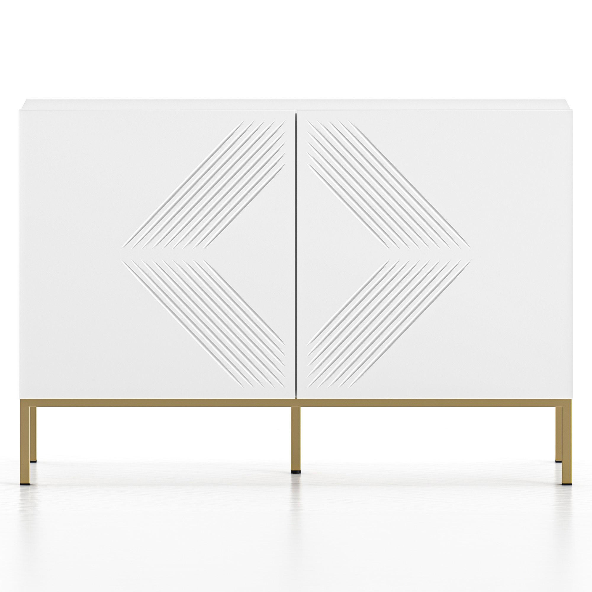 KOMMODE NEBRO,Weiß/Goldfarben - Goldfarben/Weiß, Holzwerkstoff (114/77/37cm) - KONSIMO®