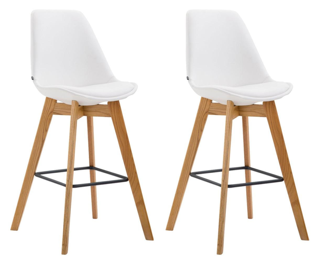 BARHOCKER 2er Set Lederlook weiß - Eukalyptusholzfarben/Weiß, Holz/Textil (48/112/56cm) - CLP