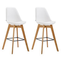 BARHOCKER 2er Set Lederlook weiß - Eukalyptusholzfarben/Weiß, Holz/Textil (48/112/56cm) - CLP