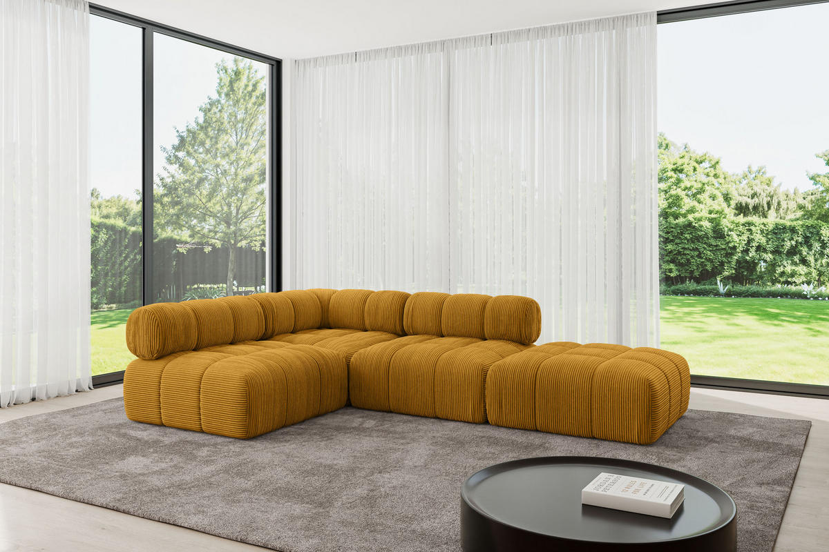 ECKSOFA modulares Sofa Favio-L1 - 285x190x70 cm Senfgelb Cord - Currygelb, Holzwerkstoff/Textil (285/190cm) - ALTDECOR