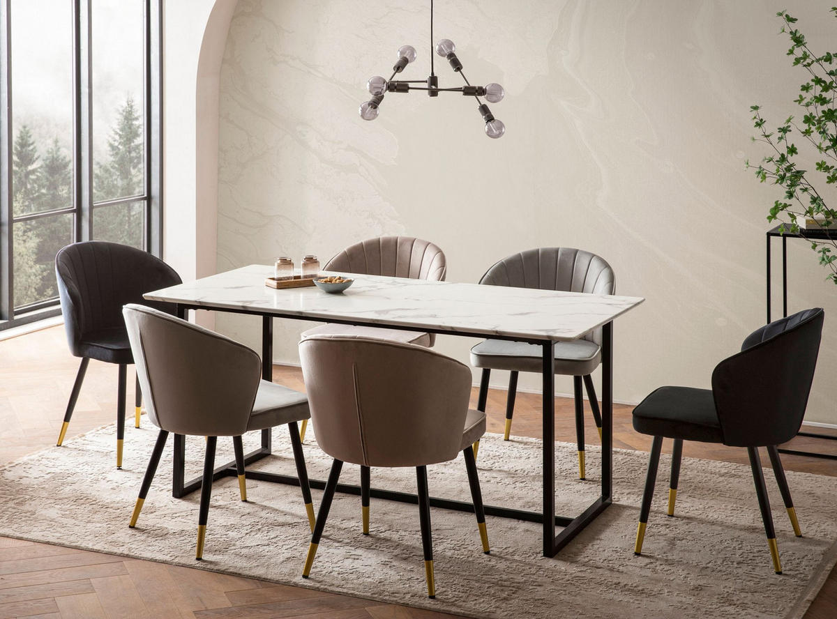 ESSTISCH Marmoroptik Metall Rechteckig Modern Klein, Weiß 120x60x76 cm - Schwarz/Weiß, Holzwerkstoff/Metall (60/120/76cm) - KADIMA DESIGN