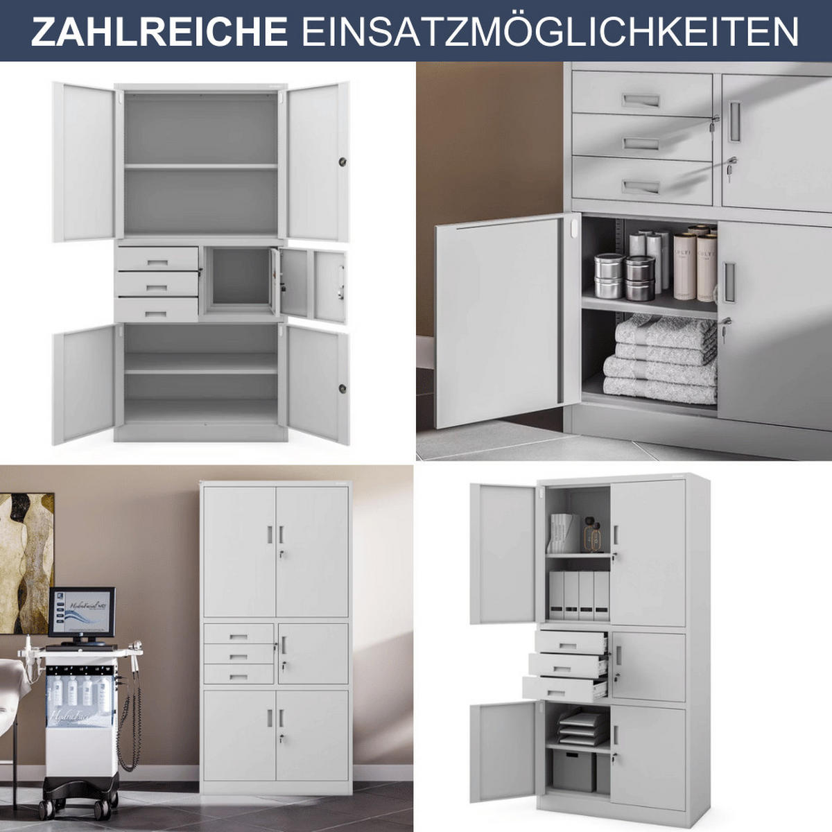 AKTENSCHRANK abschließbar GEDO mit Tresor 185x90x40cm Grau - Grau, Metall (90/185/40cm) - DELUKE