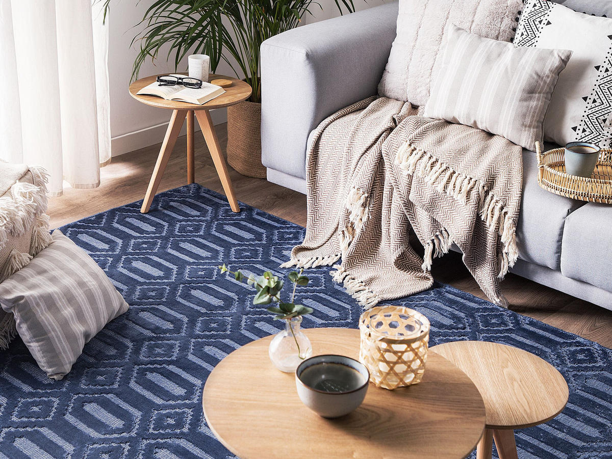 KURZFLOR-TEPPICH Adatepe 230/160 cm - Blau, Naturmaterialen (160/230cm) - Beliani