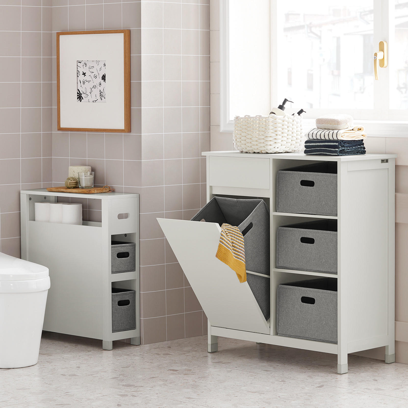 WÄSCHESCHRANK Weiß - Weiß, Holzwerkstoff (80/91/38cm) - SoBuy