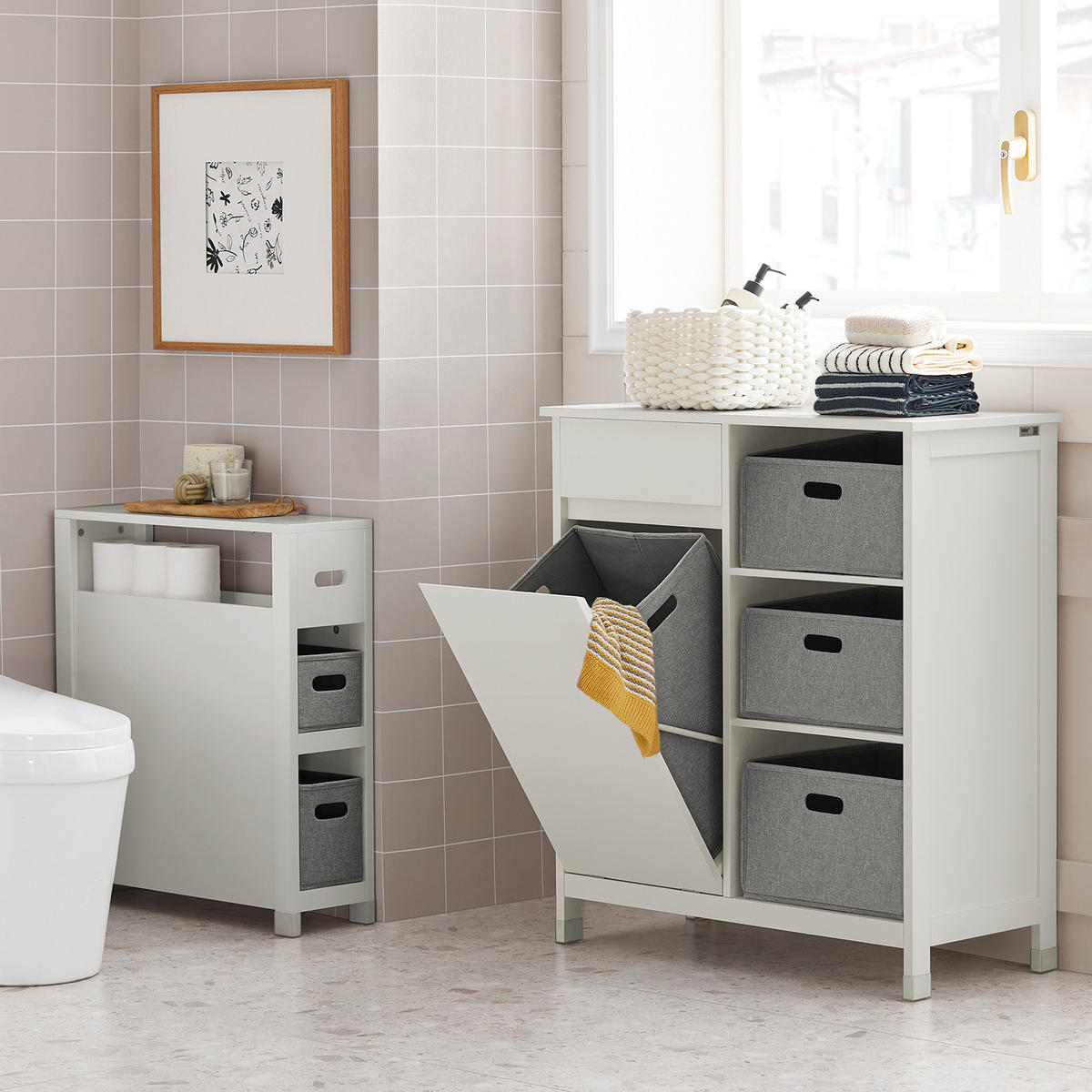 WÄSCHESCHRANK Weiß - Weiß, Holzwerkstoff (80/91/38cm) - SoBuy