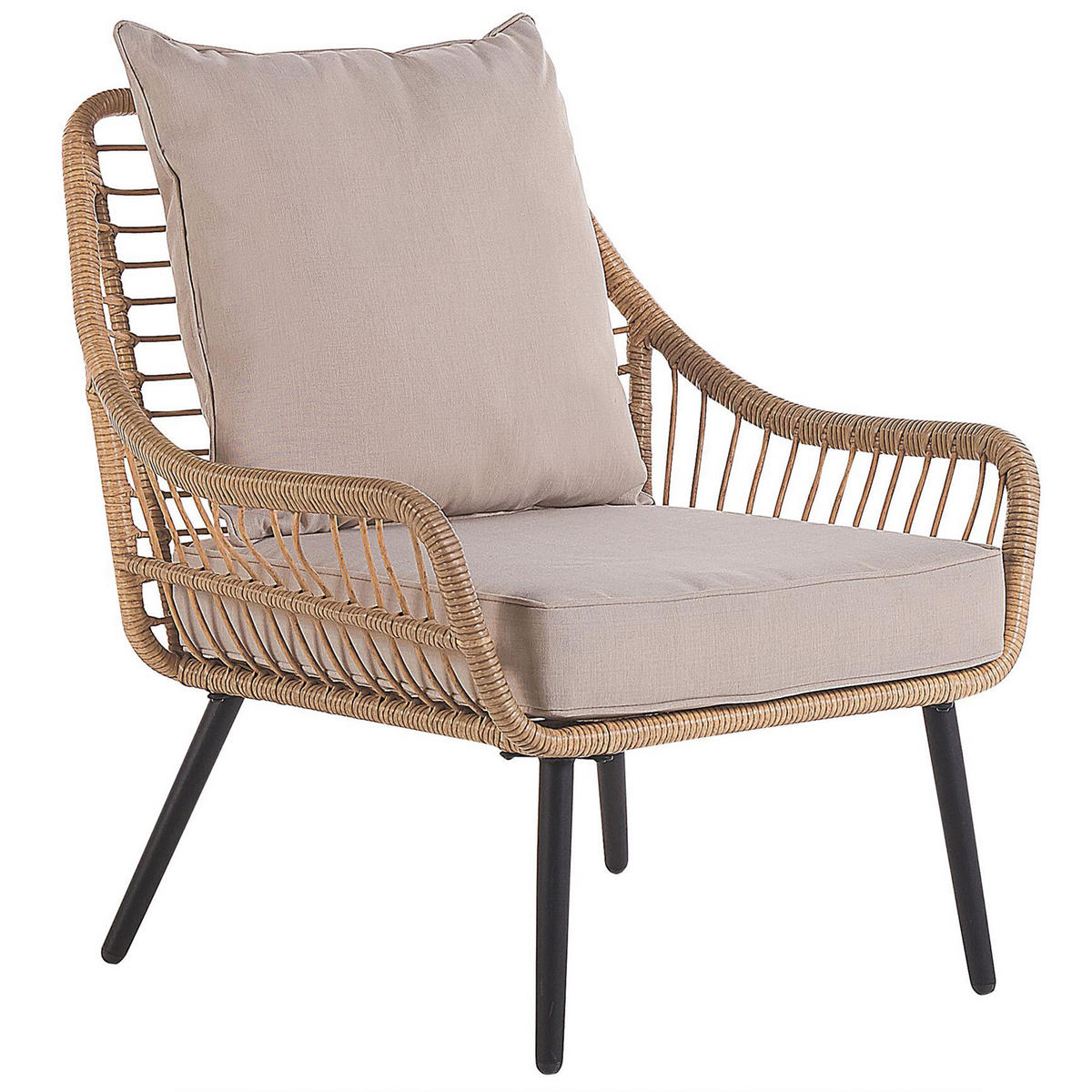 BALKONSET 2-Sitzer Rattan natürlich Auflagen beige Laureto - Beige/Schwarz, Kunststoff/Textil - Beliani