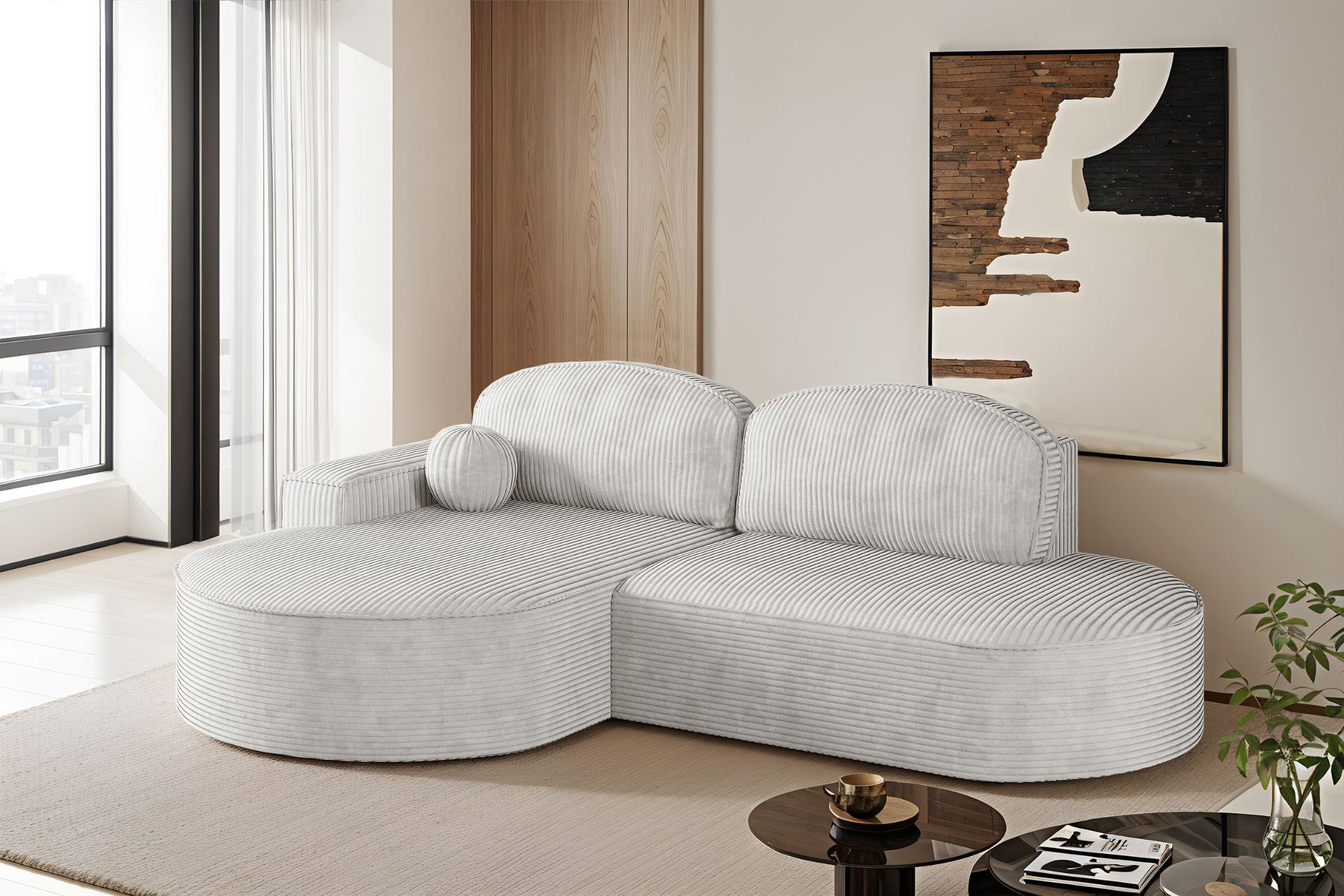 ECKSOFA mit Schlaffunktion und Bettkasten Modena Runden stoff Poso Beige Links - Beige, Holz/Textil (179/278cm) - Kaiser Möbel