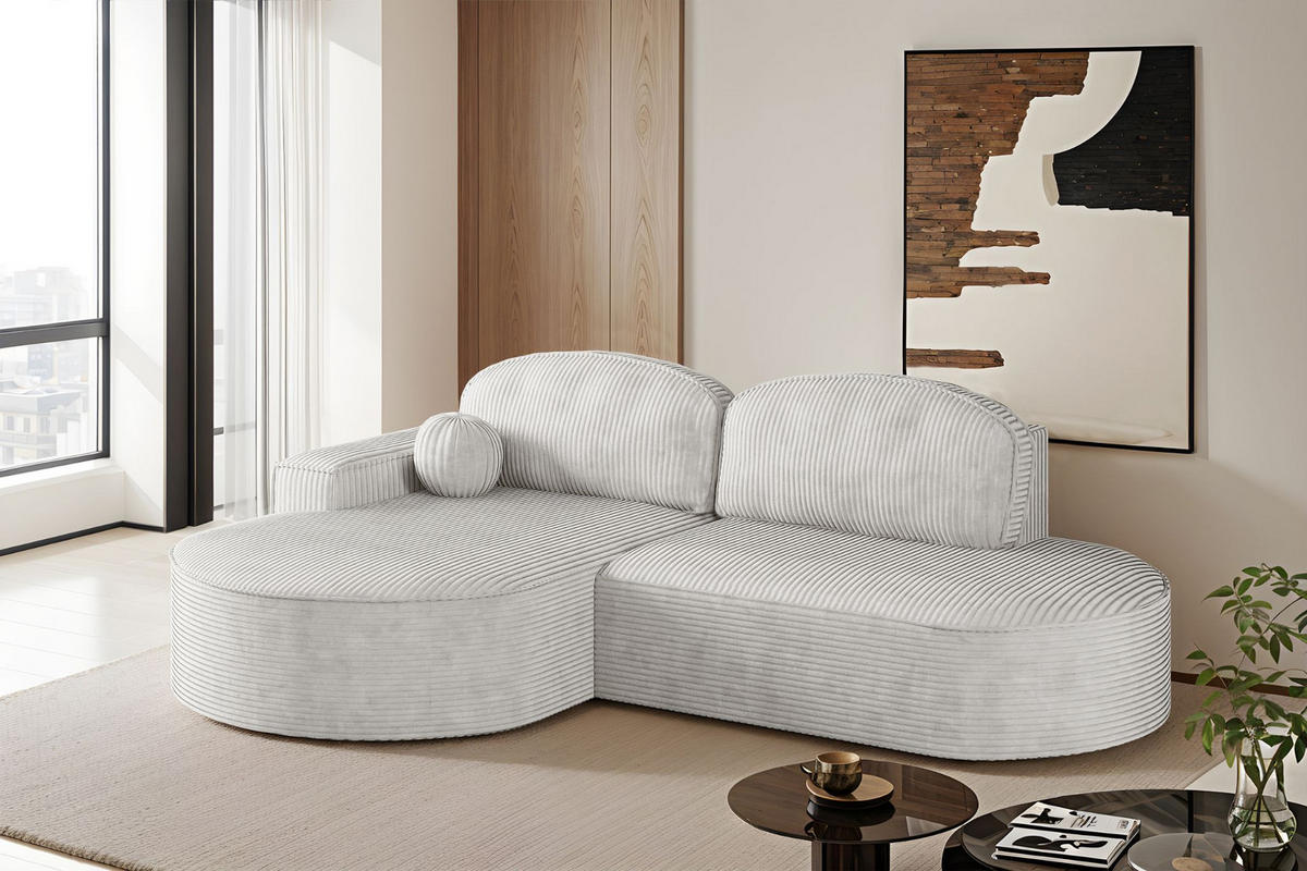 ECKSOFA mit Schlaffunktion und Bettkasten Modena Runden stoff Poso Beige Links - Beige, Holz/Textil (179/278cm) - Kaiser Möbel