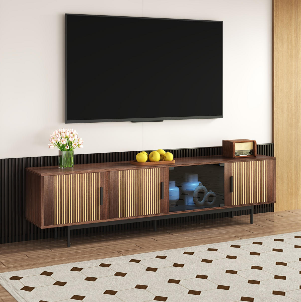 TV-ELEMENT mit LED-Lichtleiste ca. 200 x 35 x 53 cm Schwarz/Walnussbraun - Schwarz, Holzwerkstoff (35/53/200cm) - Beauniv