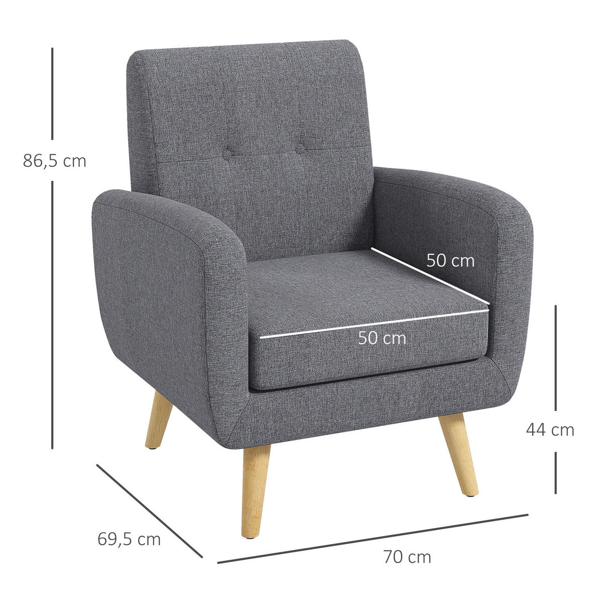 EINZELSESSEL, Leinen, Holz, Hellgrau - Hellgrau, Textil (69.5/86.5/70cm) - HOMCOM