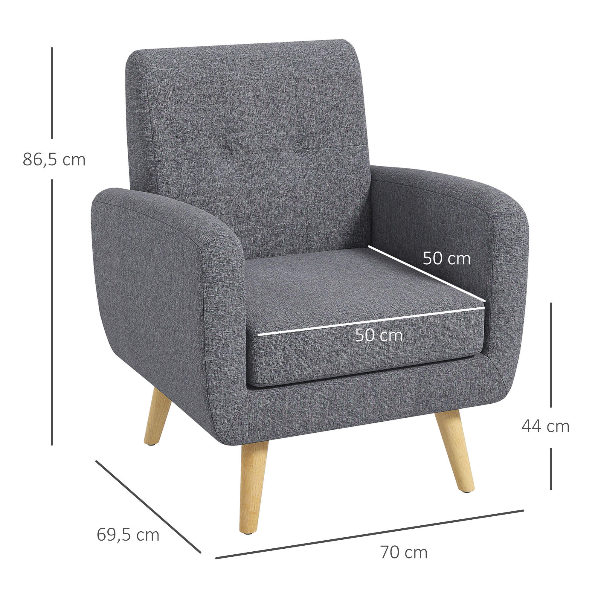 Thumbnail - Homcom Einzelsessel,, Hellgrau, Textil, 69.5x86.5x70 cm, Wohnzimmer, Sessel, Polstersessel