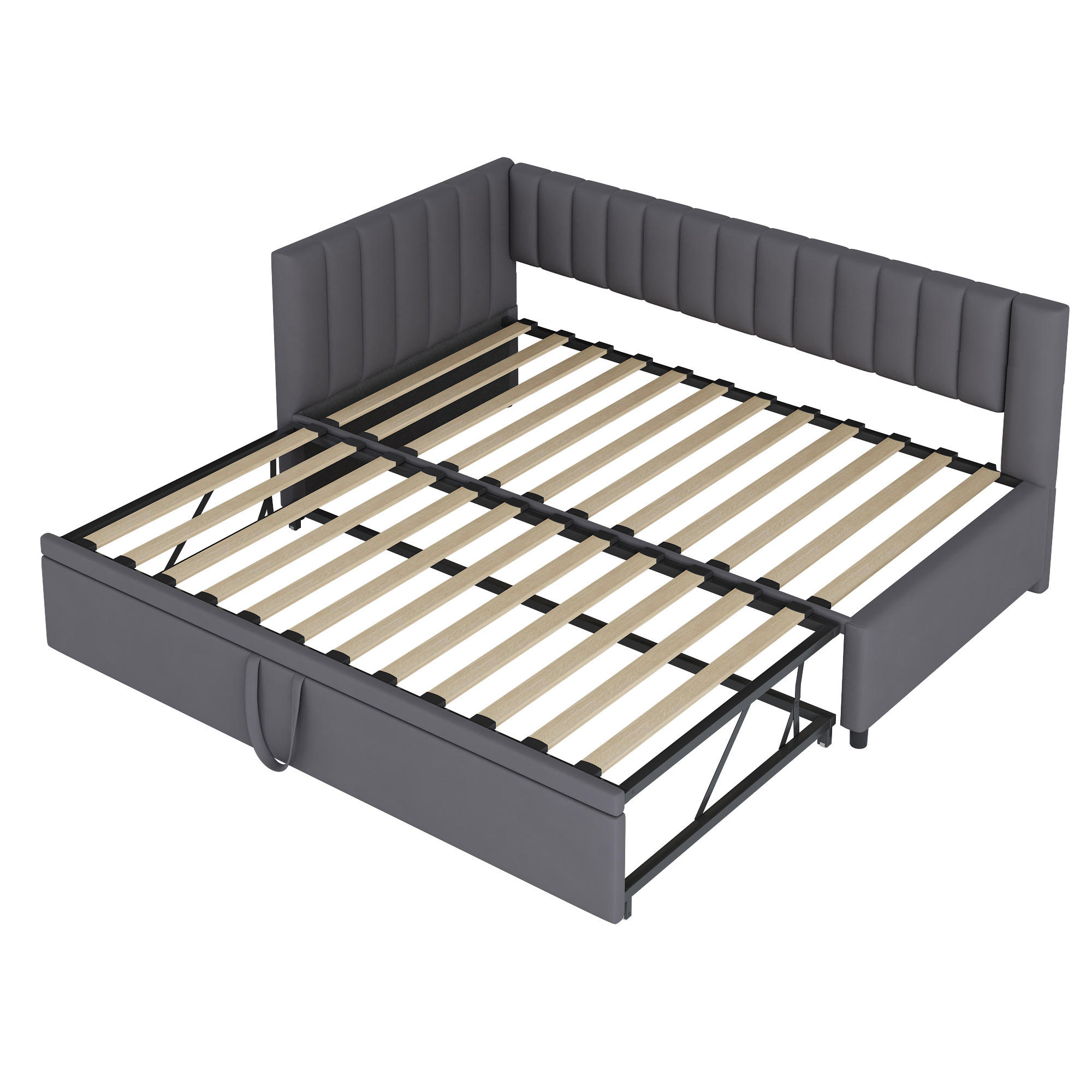 AUSZIEHBETT 90/180/200 cm DE-01921, in Dunkelgrau, mit L-förmigem Design - Dunkelgrau, Holzwerkstoff (90/200cm) - ComfortXL