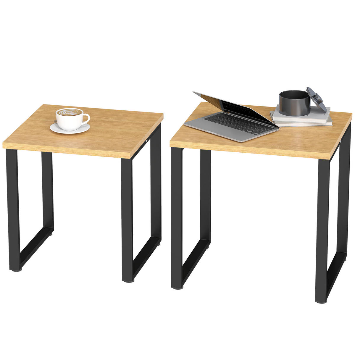 COUCHTISCH 2er-Set mit Metallrahmen, moderne Wohnzimmertische im Naturholz-Look für Wohnzimmer - Naturfarben, Holzwerkstoff (50/60/60cm)