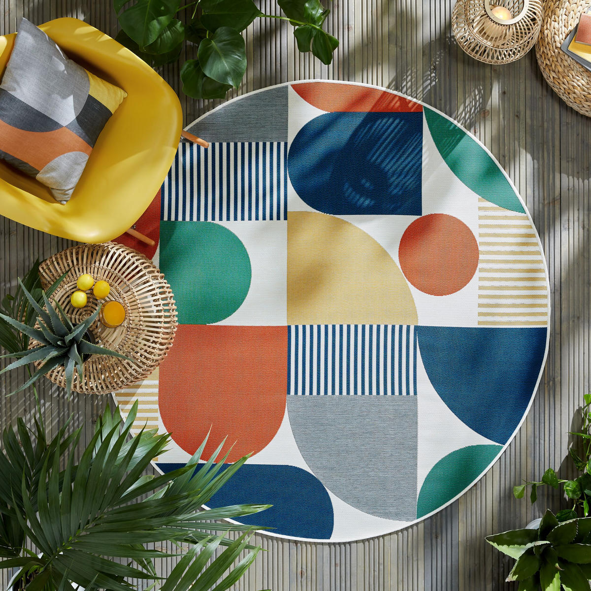 OUTDOOR-TEPPICH Rund-Design, bunt, wetterfest YEALM REED - Multicolor, Textil (160/160cm) - KADIMA DESIGN
